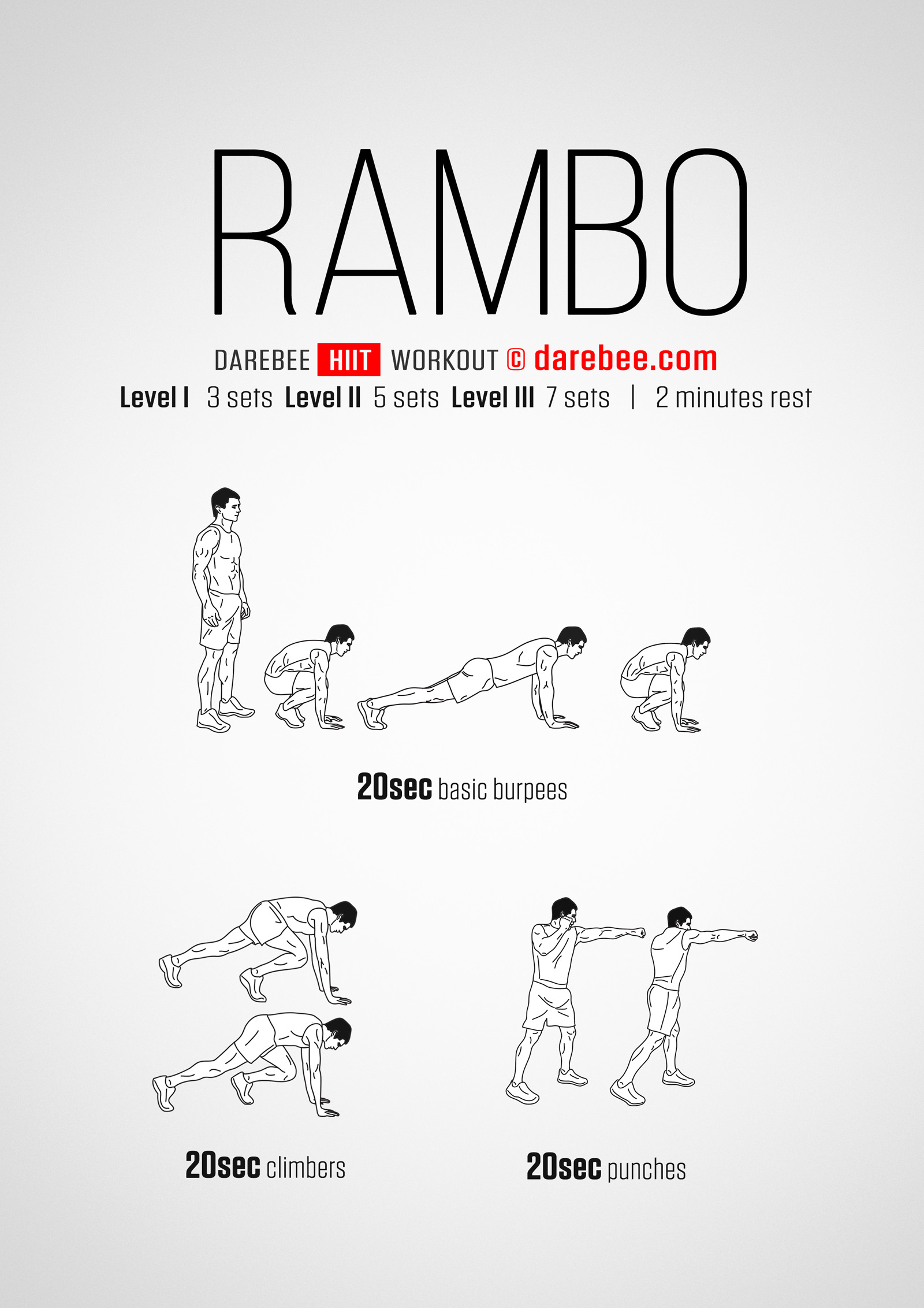 Rambo Workout - complete workout card with exercises and reps