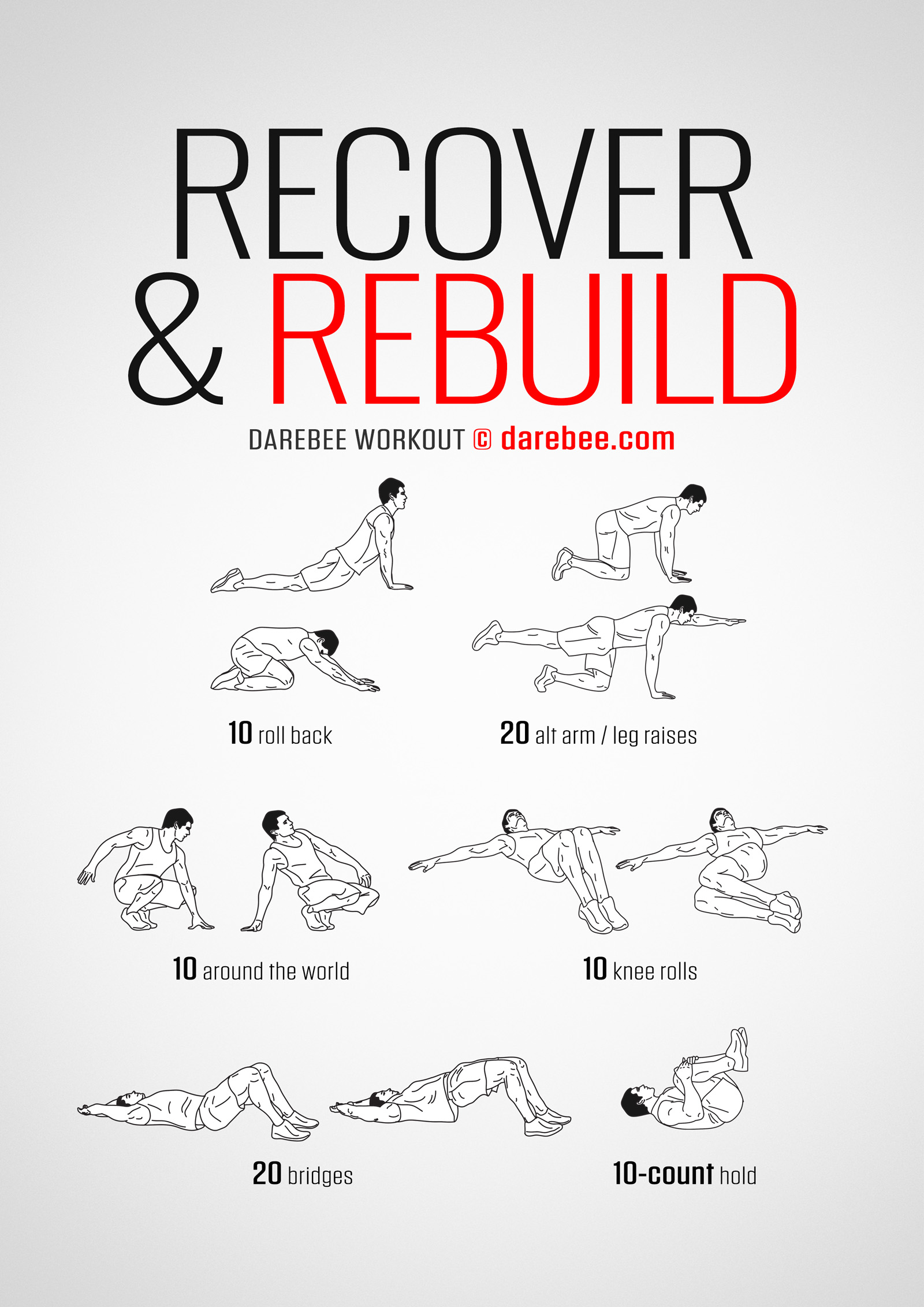 Recover & Rebuild Workout - complete workout card with exercises and reps