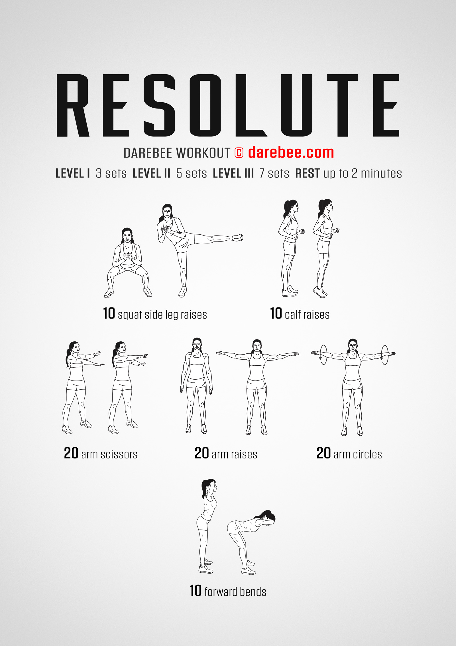 Resolute Workout - complete workout card with exercises and reps