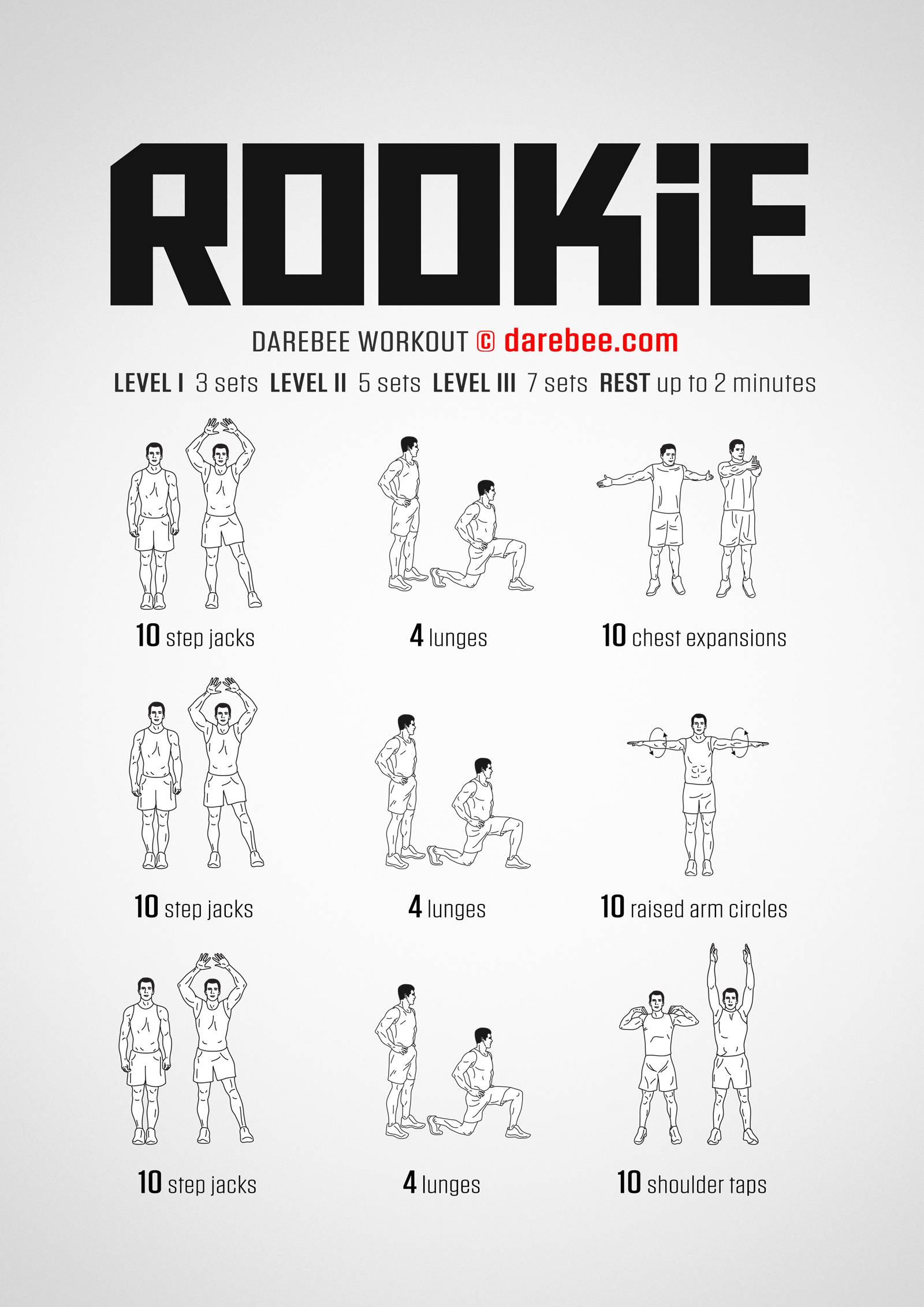 Rookie Workout - complete workout card with exercises and reps
