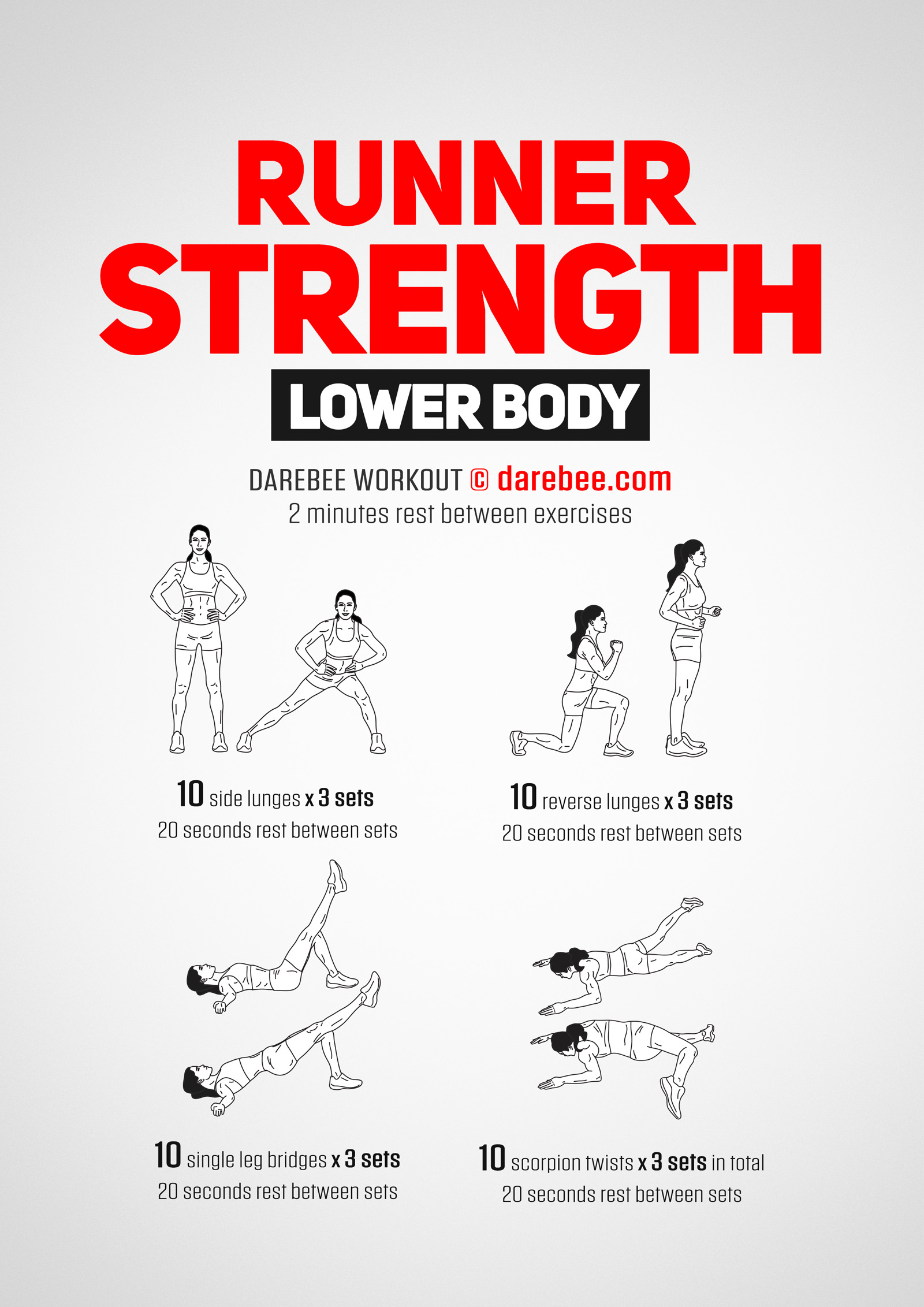 Runner Strength Workout - complete workout card with exercises and reps