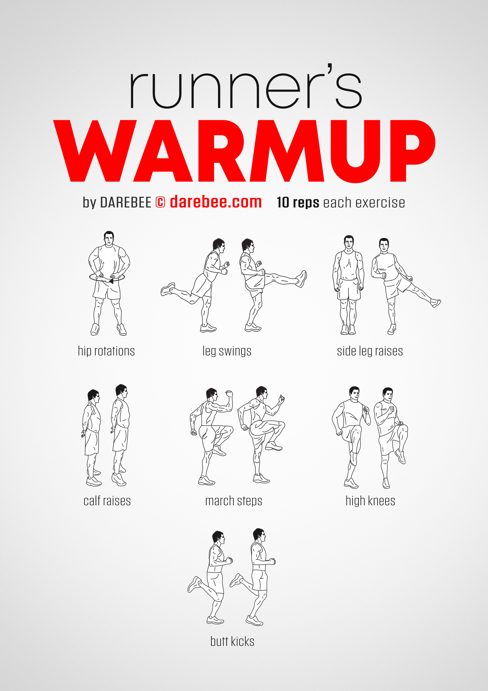Runner's Warmup Workout - complete workout card with exercises and reps
