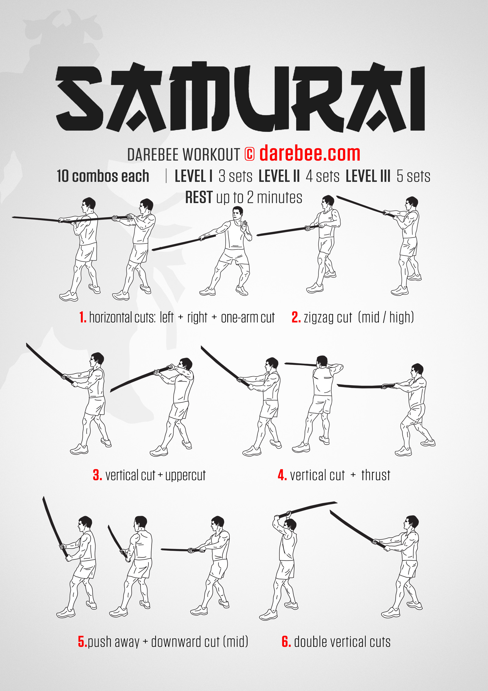 Samurai Workout - complete workout card with exercises and reps