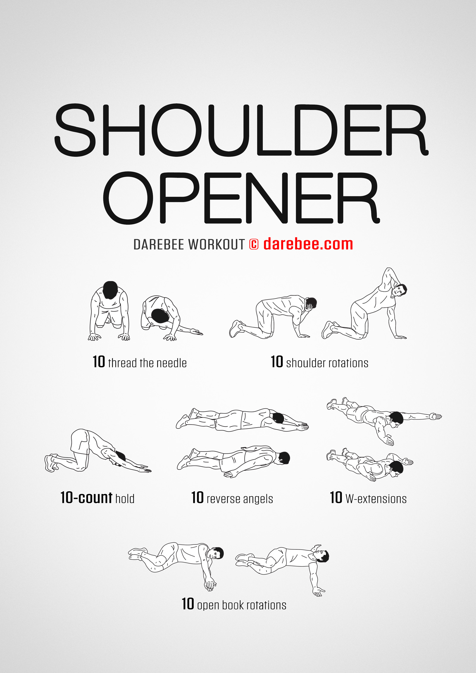 Shoulder Opener Workout - complete workout card with exercises and reps