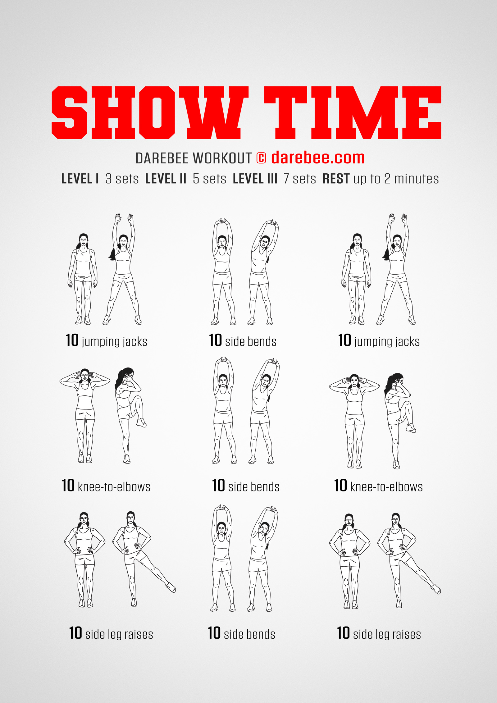 Show Time Workout - complete workout card with exercises and reps