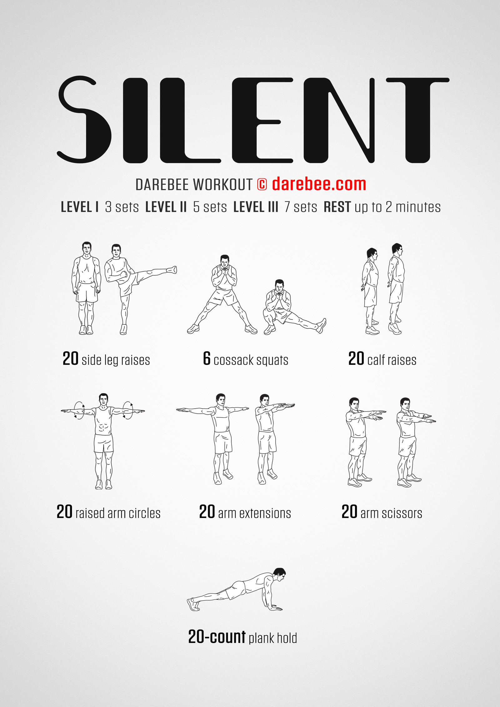 Silent Workout - complete workout card with exercises and reps