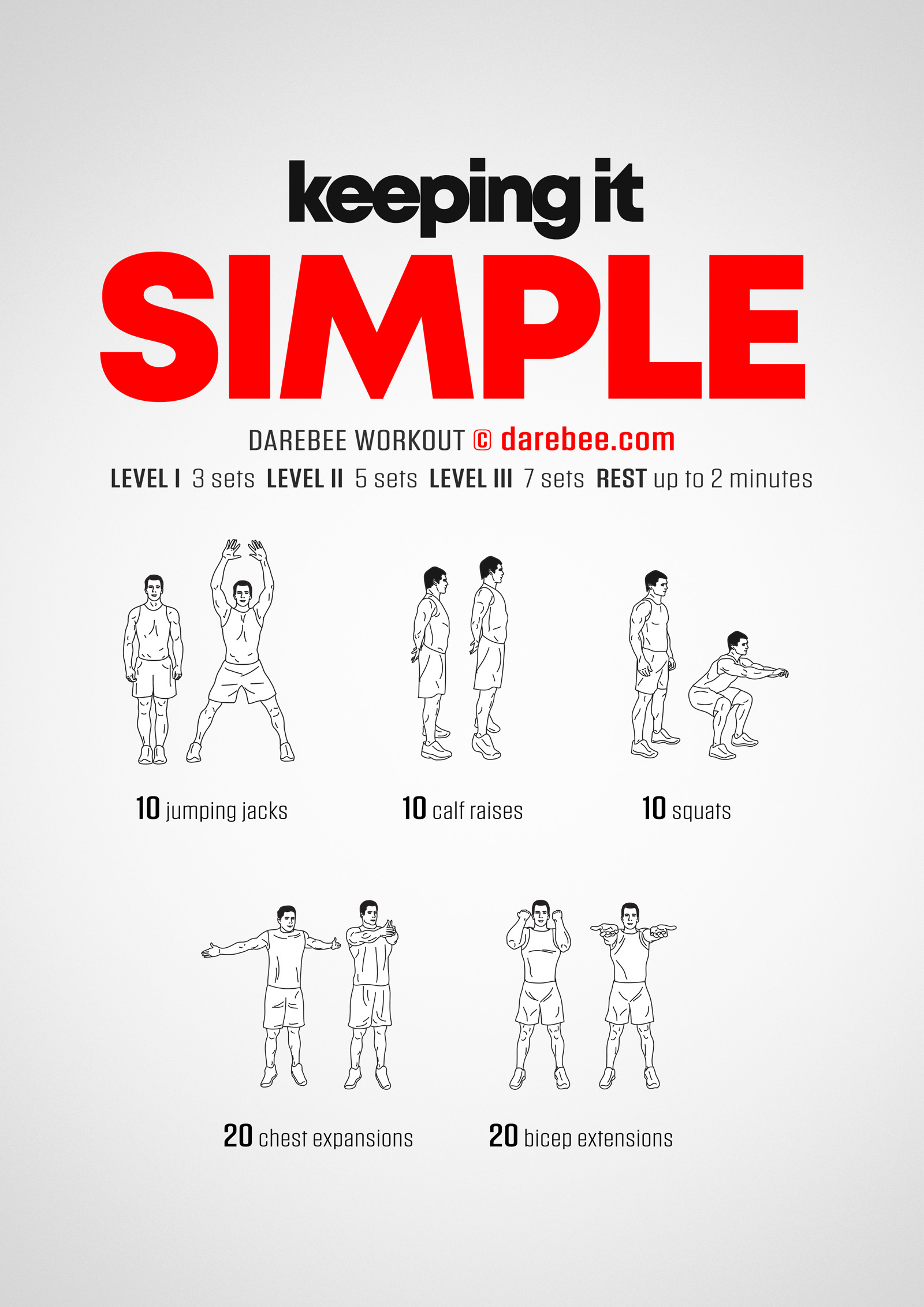 Simple Workout - complete workout card with exercises and reps