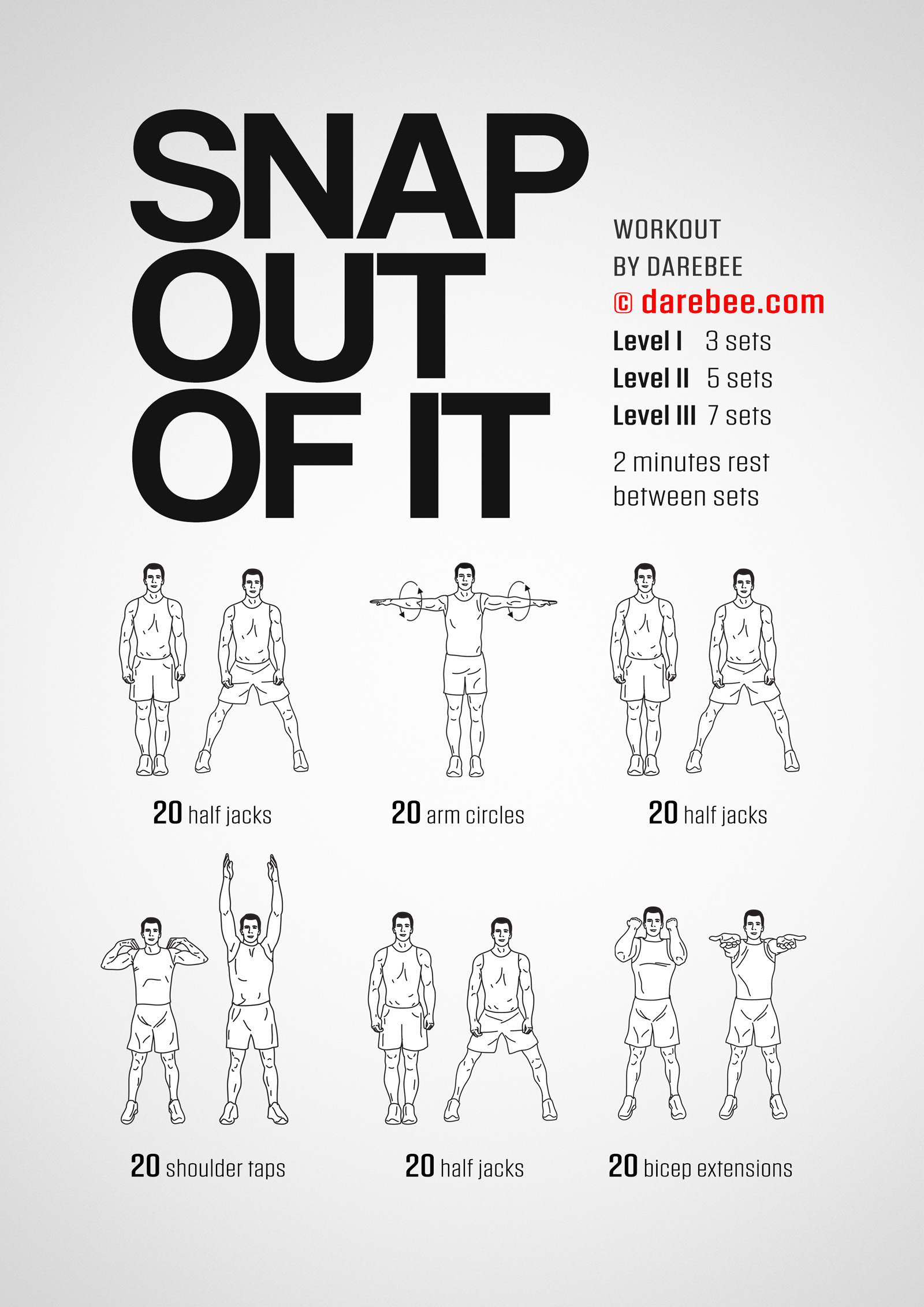 Snap Out Of It Workout - complete workout card with exercises and reps