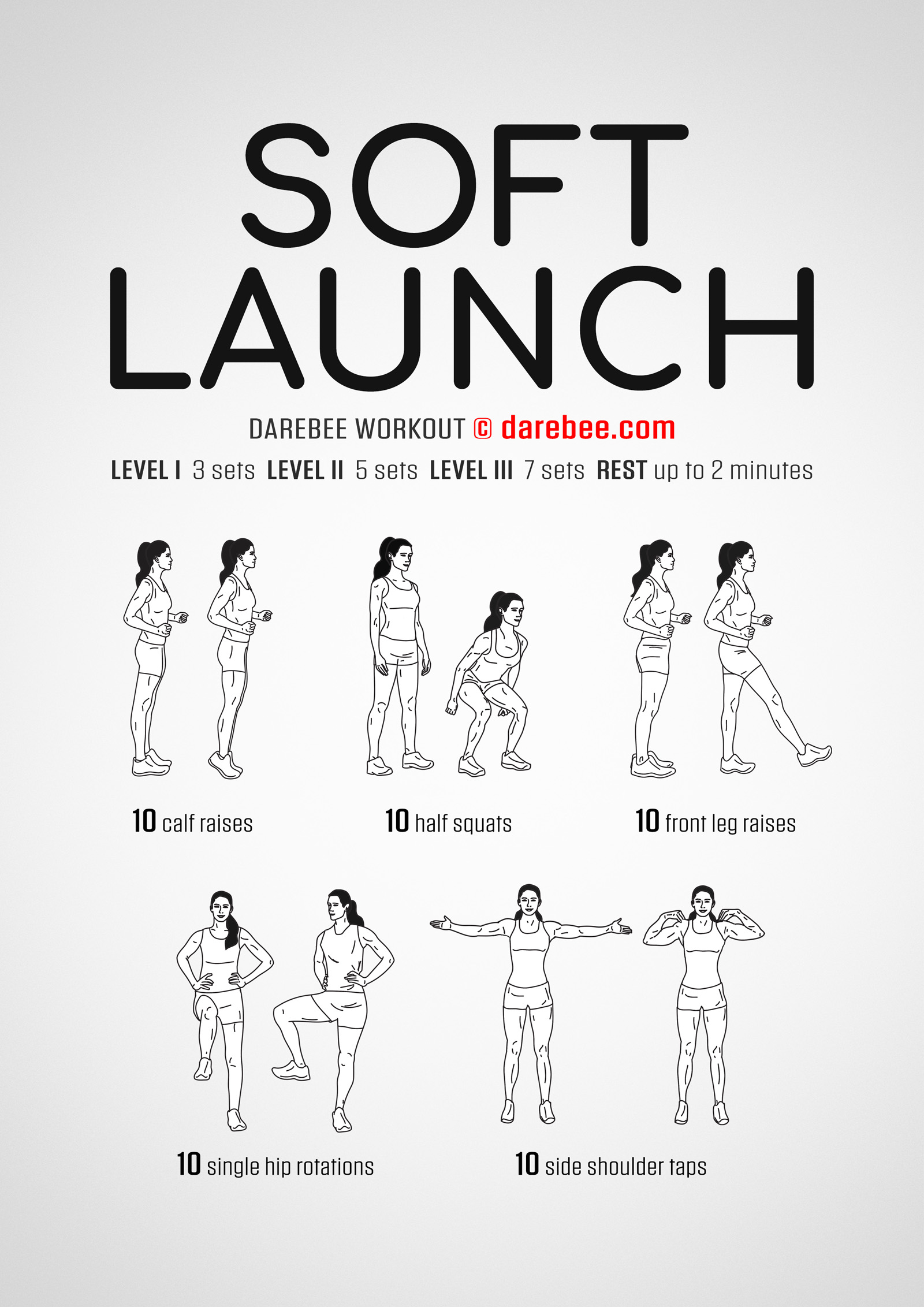 Soft Launch Workout - complete workout card with exercises and reps
