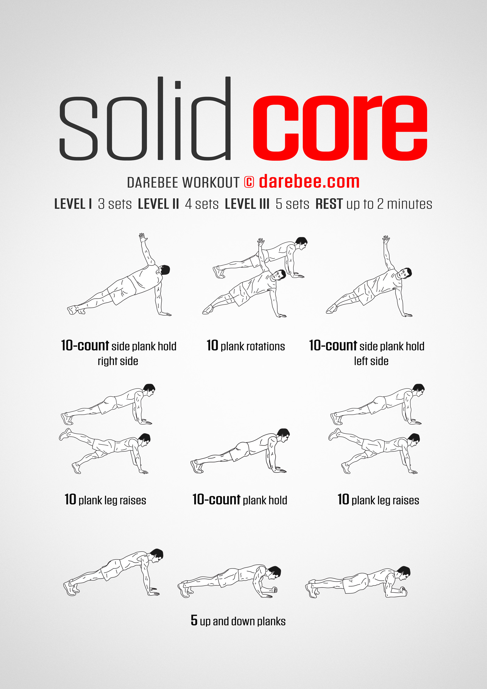 Solid Core Workout - complete workout card with exercises and reps