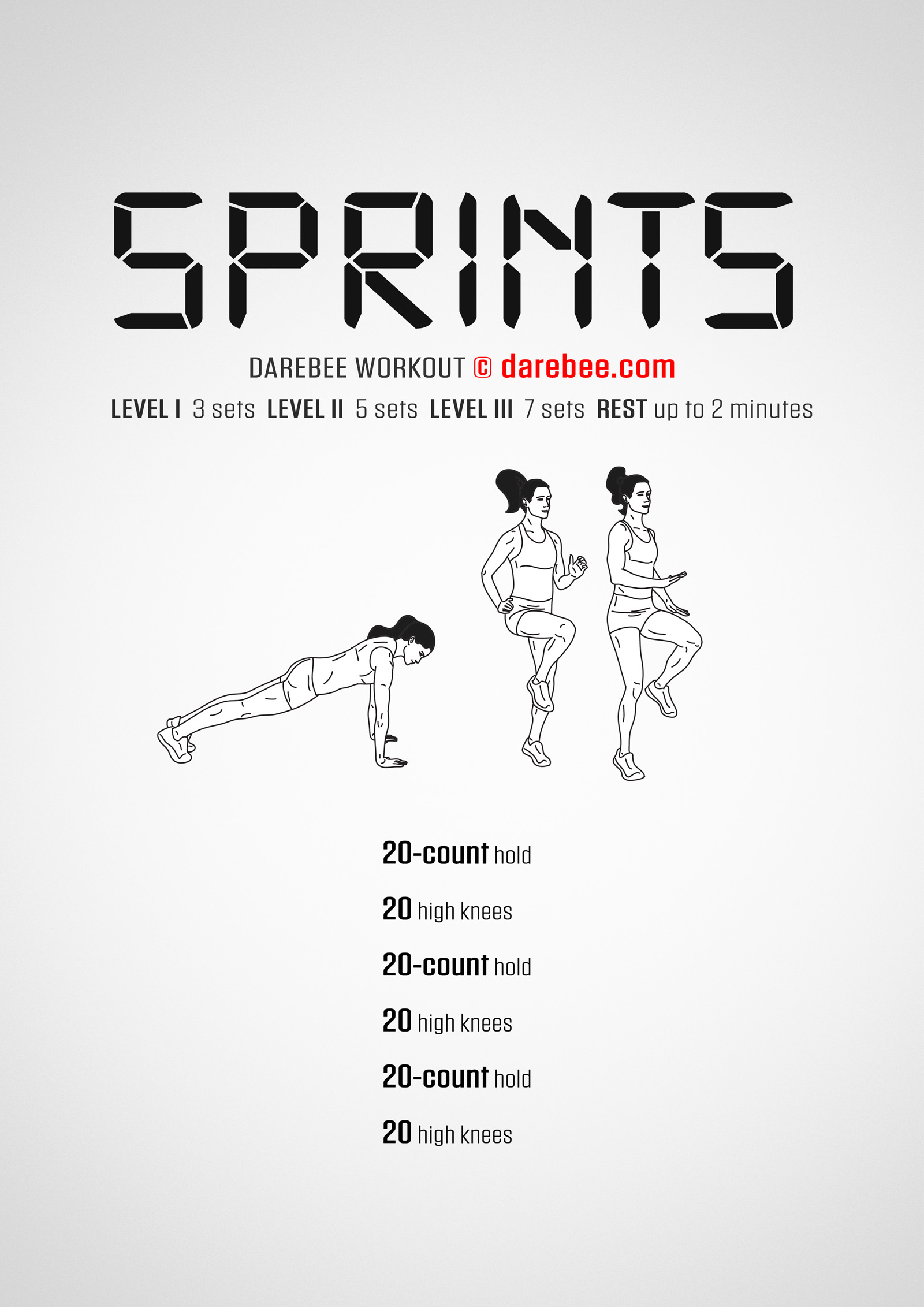 Sprints Workout - complete workout card with exercises and reps