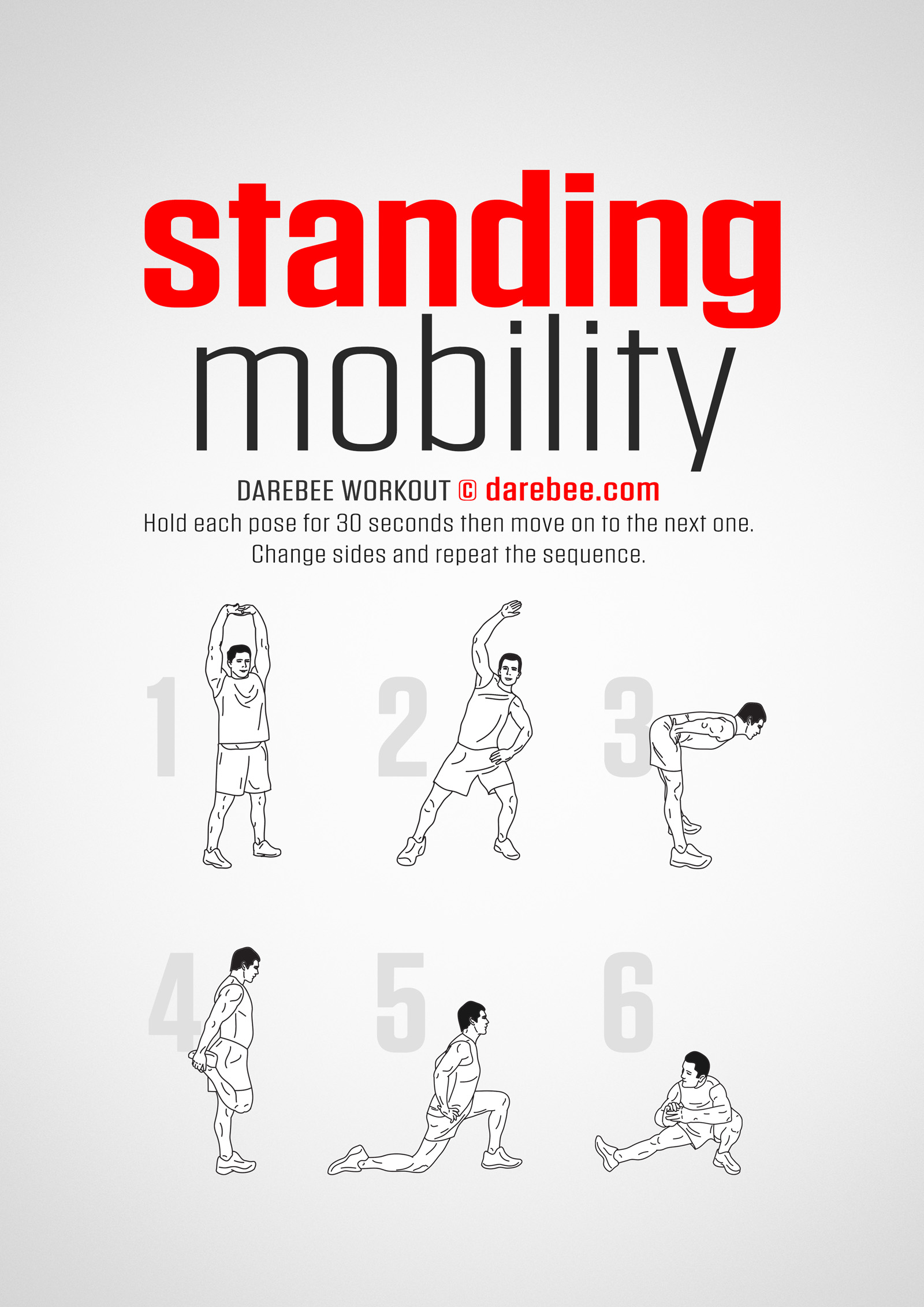 Standing Mobility Workout - complete workout card with exercises and reps