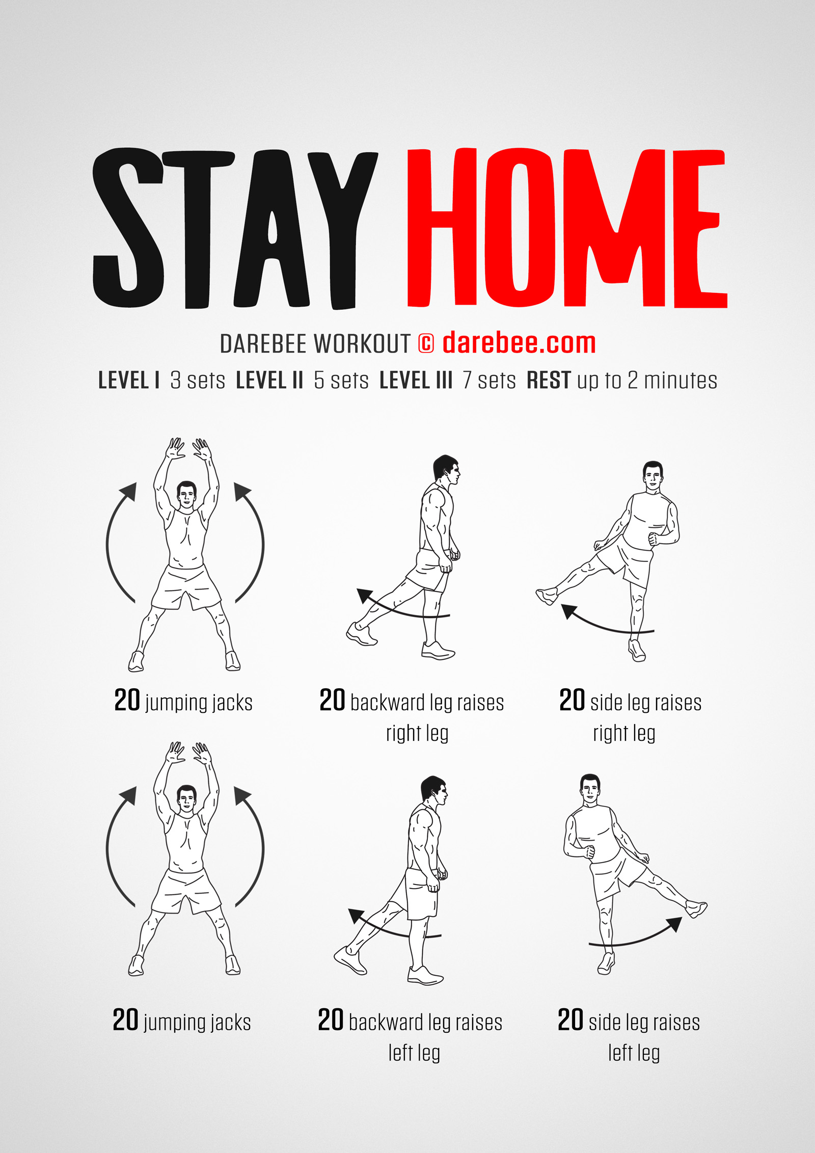 Stay Home Workout - complete workout card with exercises and reps