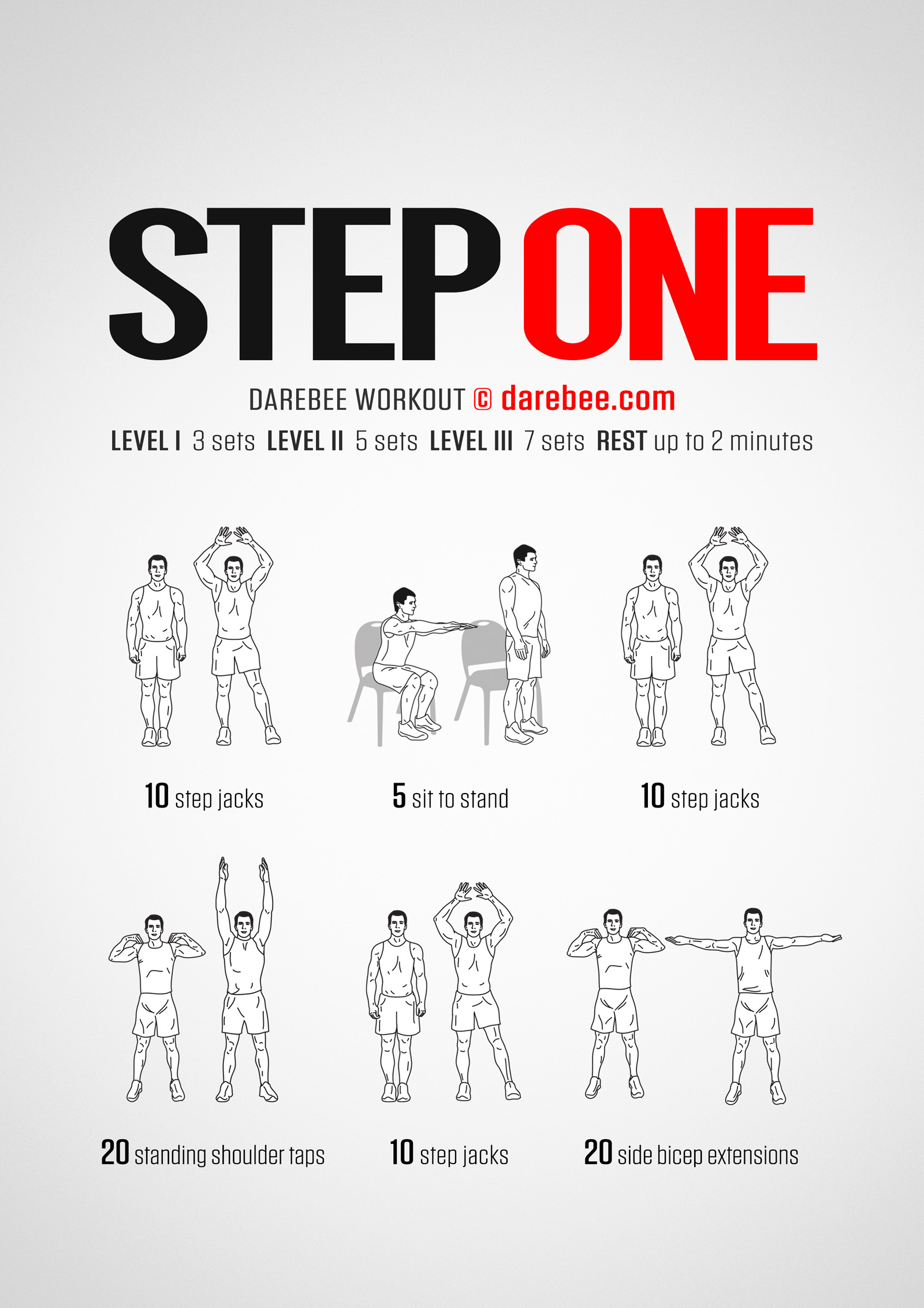 Step One Workout - complete workout card with exercises and reps