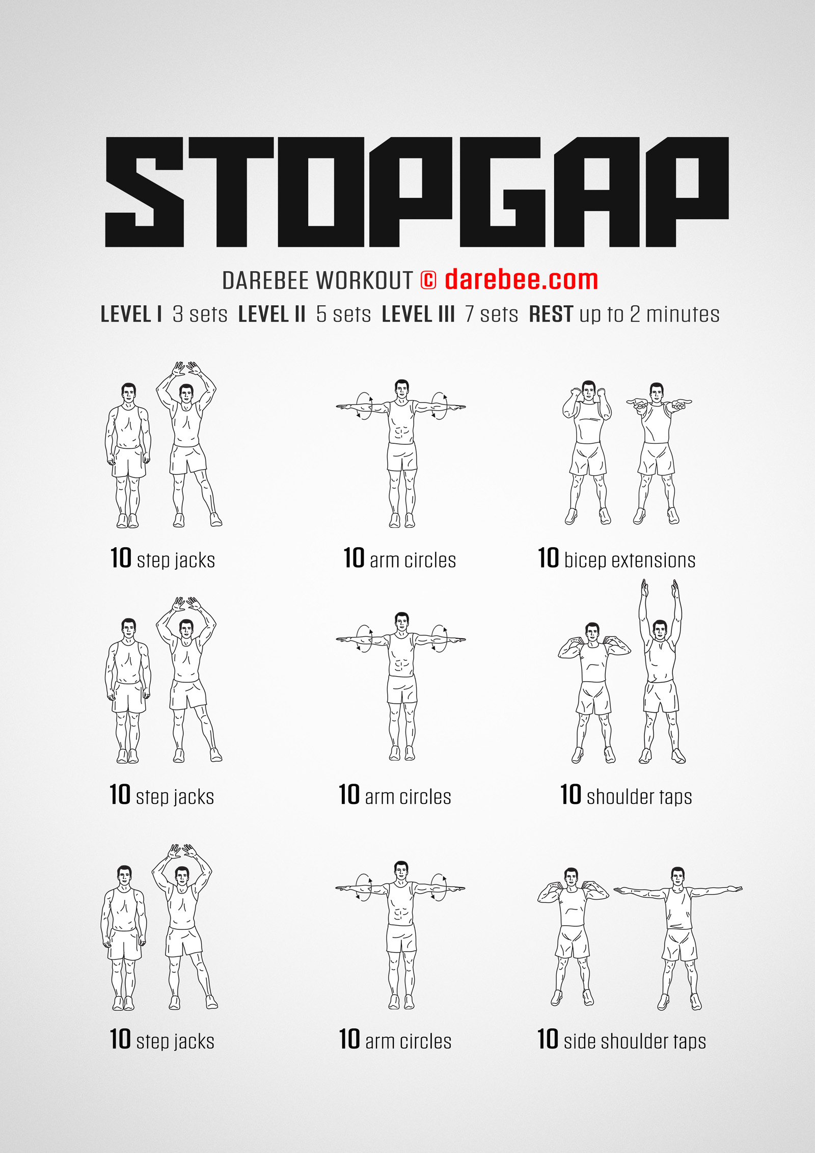 Stopgap Workout - complete workout card with exercises and reps