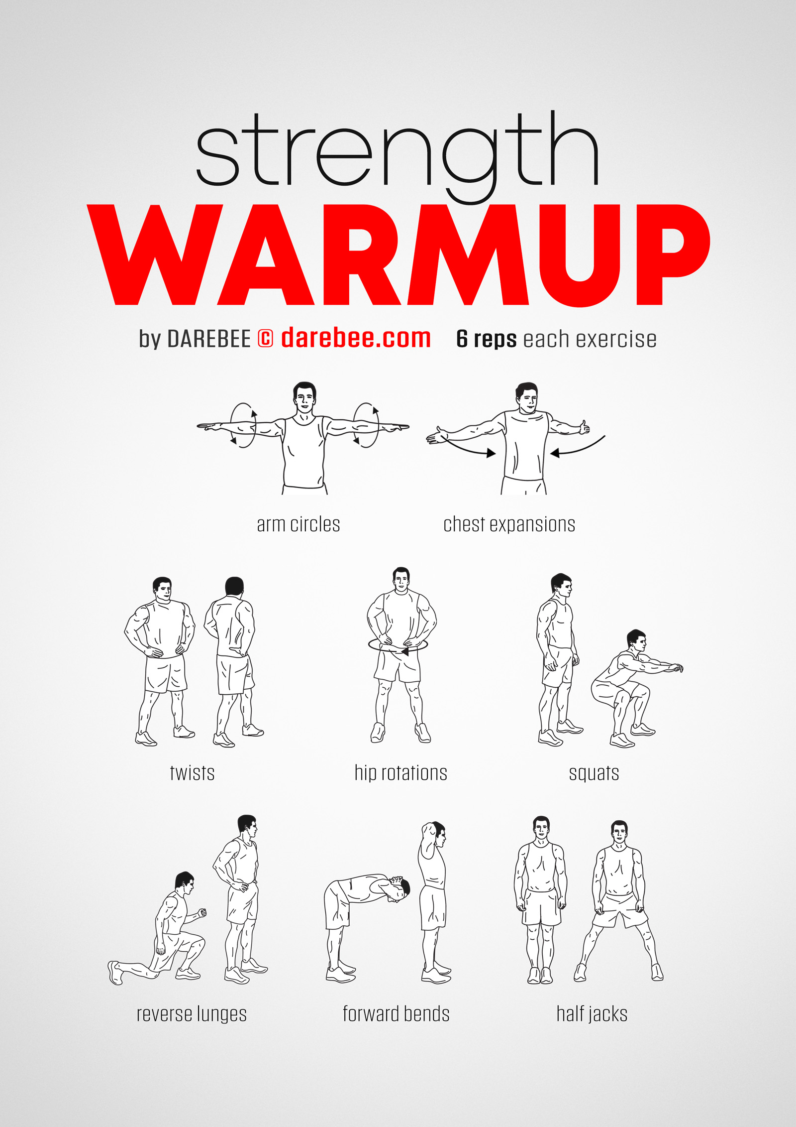 Strength Warmup Workout - complete workout card with exercises and reps