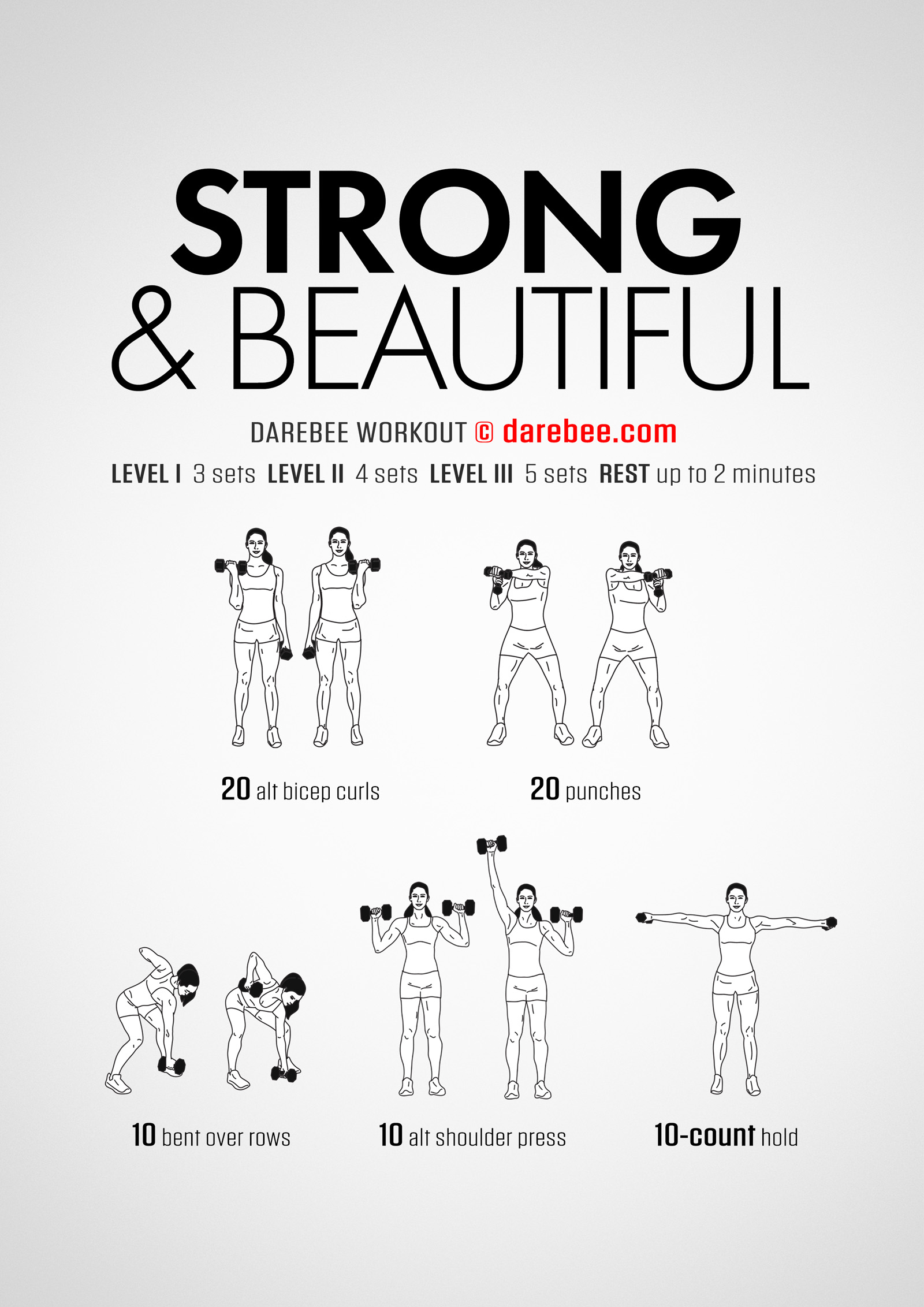 Strong & Beautiful Workout - complete workout card with exercises and reps