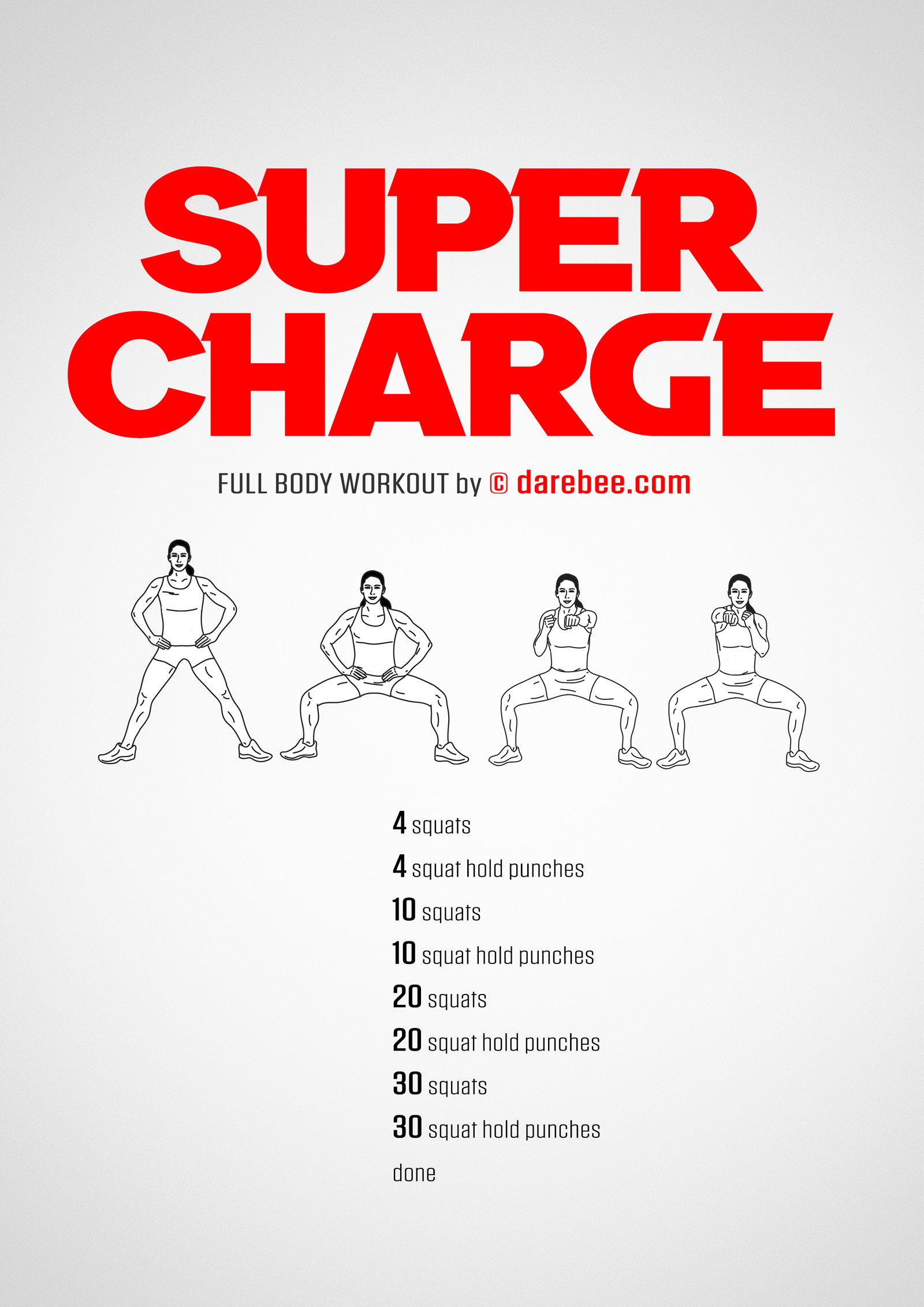 Super Charge Workout - complete workout card with exercises and reps