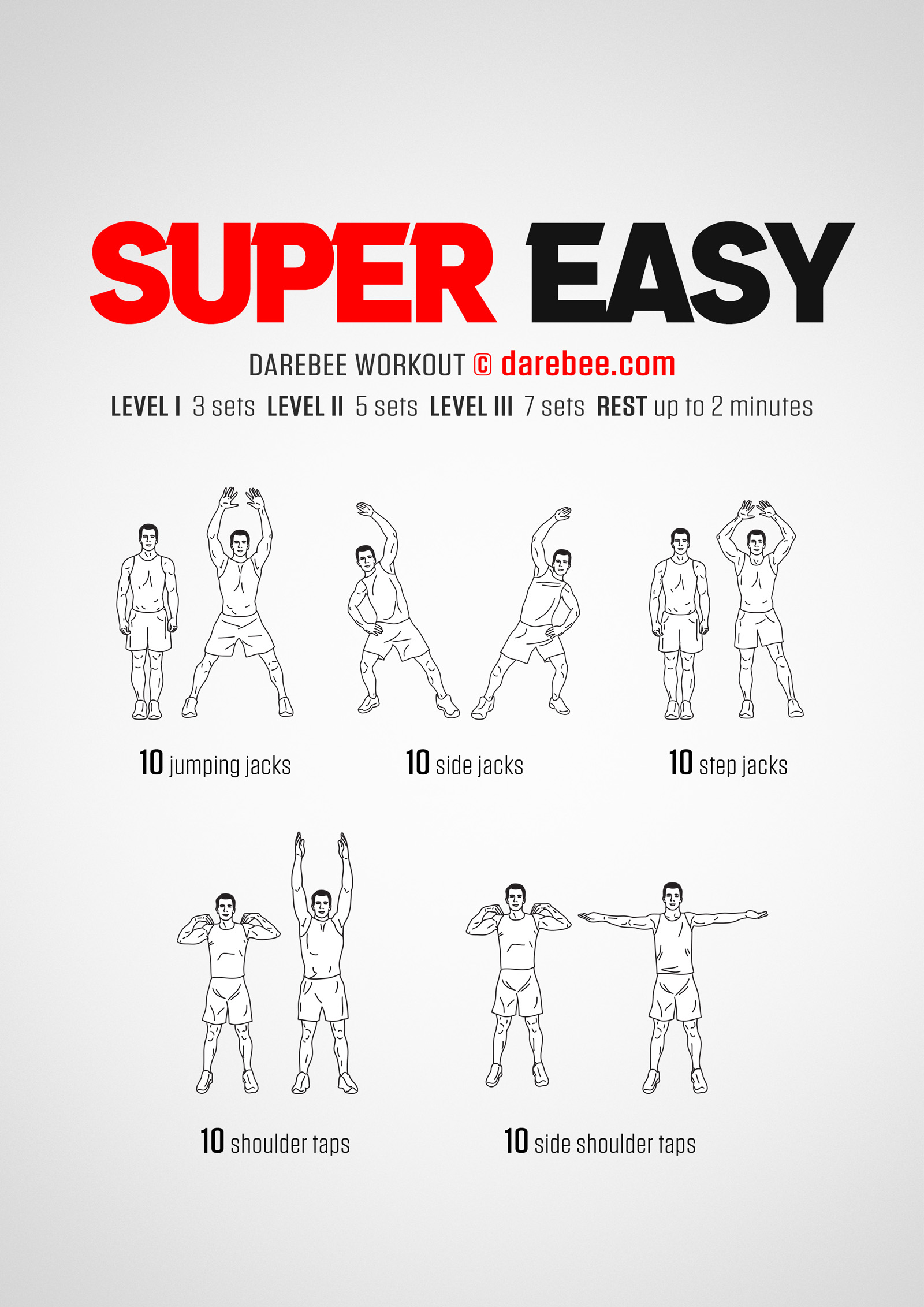 Super Easy Workout - complete workout card with exercises and reps