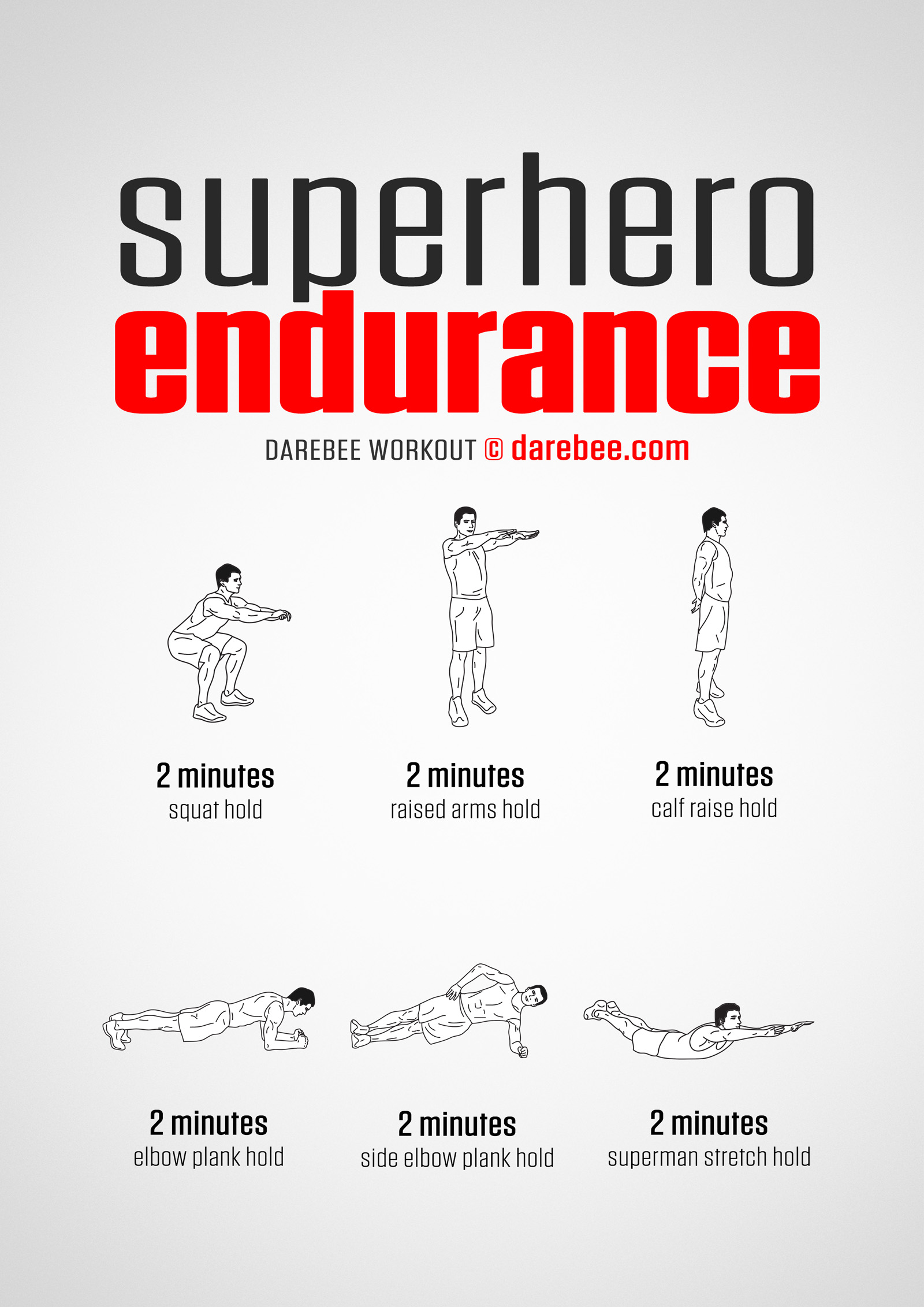 Superhero Endurance Workout - complete workout card with exercises and reps