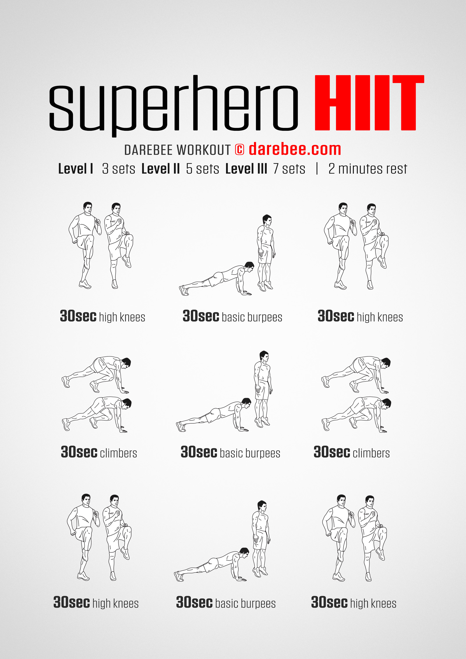 Superhero HIIT Workout - complete workout card with exercises and reps