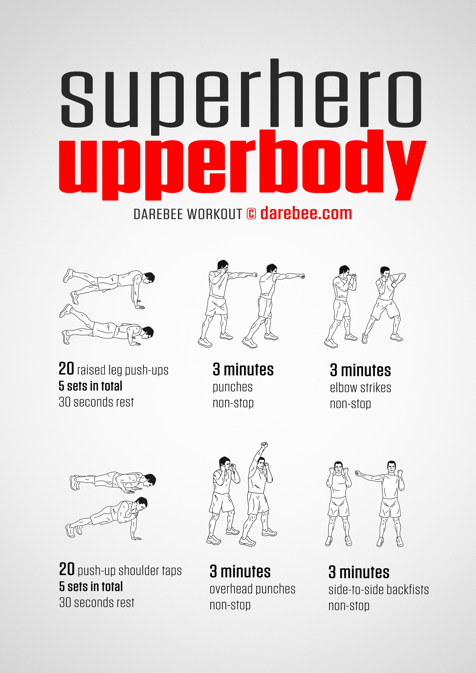 Superhero Upperbody Workout - complete workout card with exercises and reps