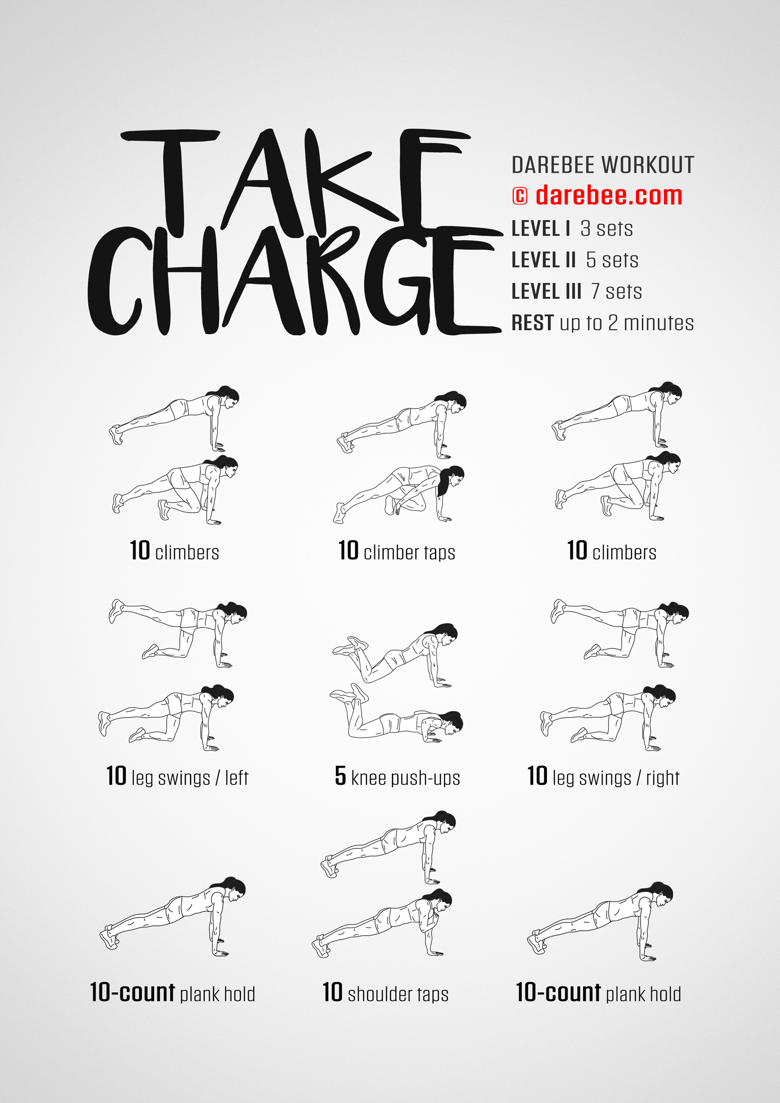 Take Charge Workout - complete workout card with exercises and reps
