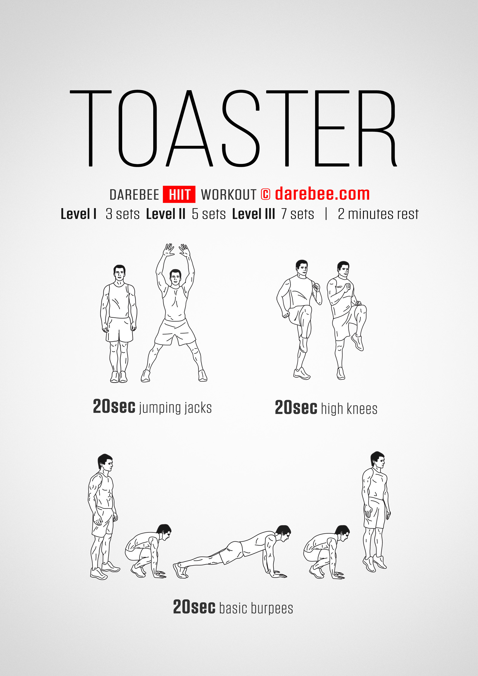 Toaster Workout - complete workout card with exercises and reps