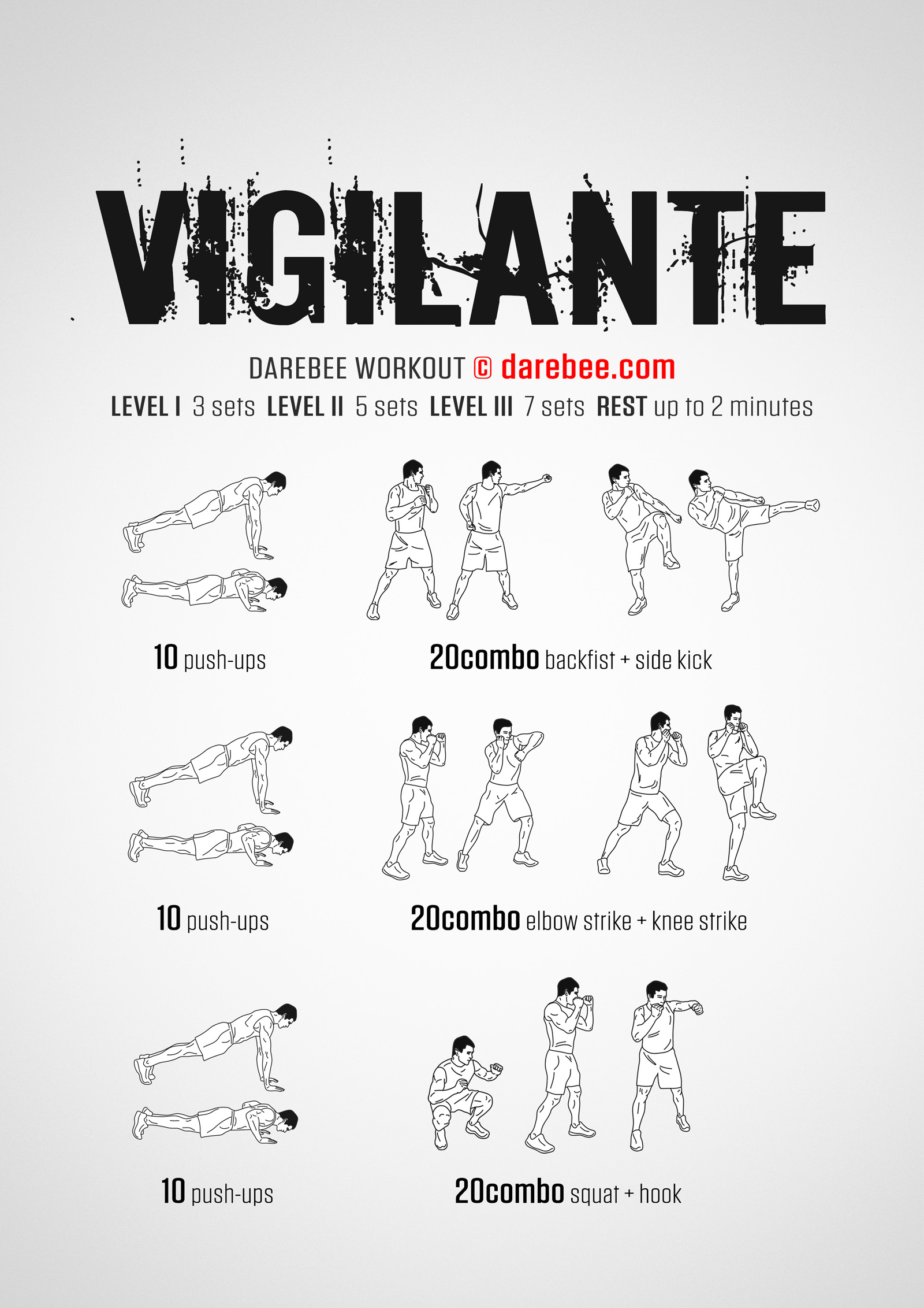 Vigilante Workout - complete workout card with exercises and reps