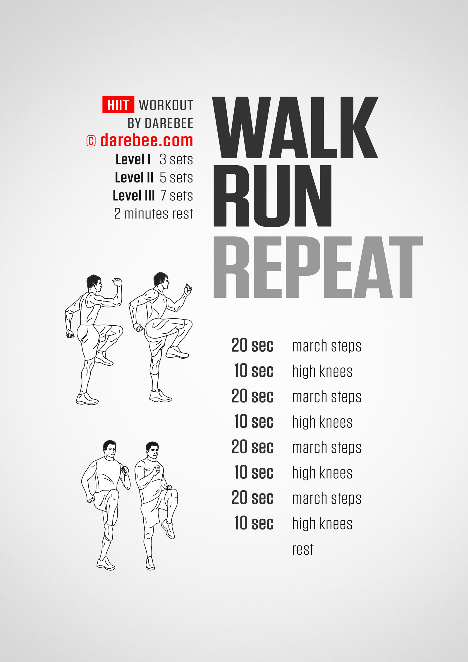 Walk, Run, Repeat Workout - complete workout card with exercises and reps