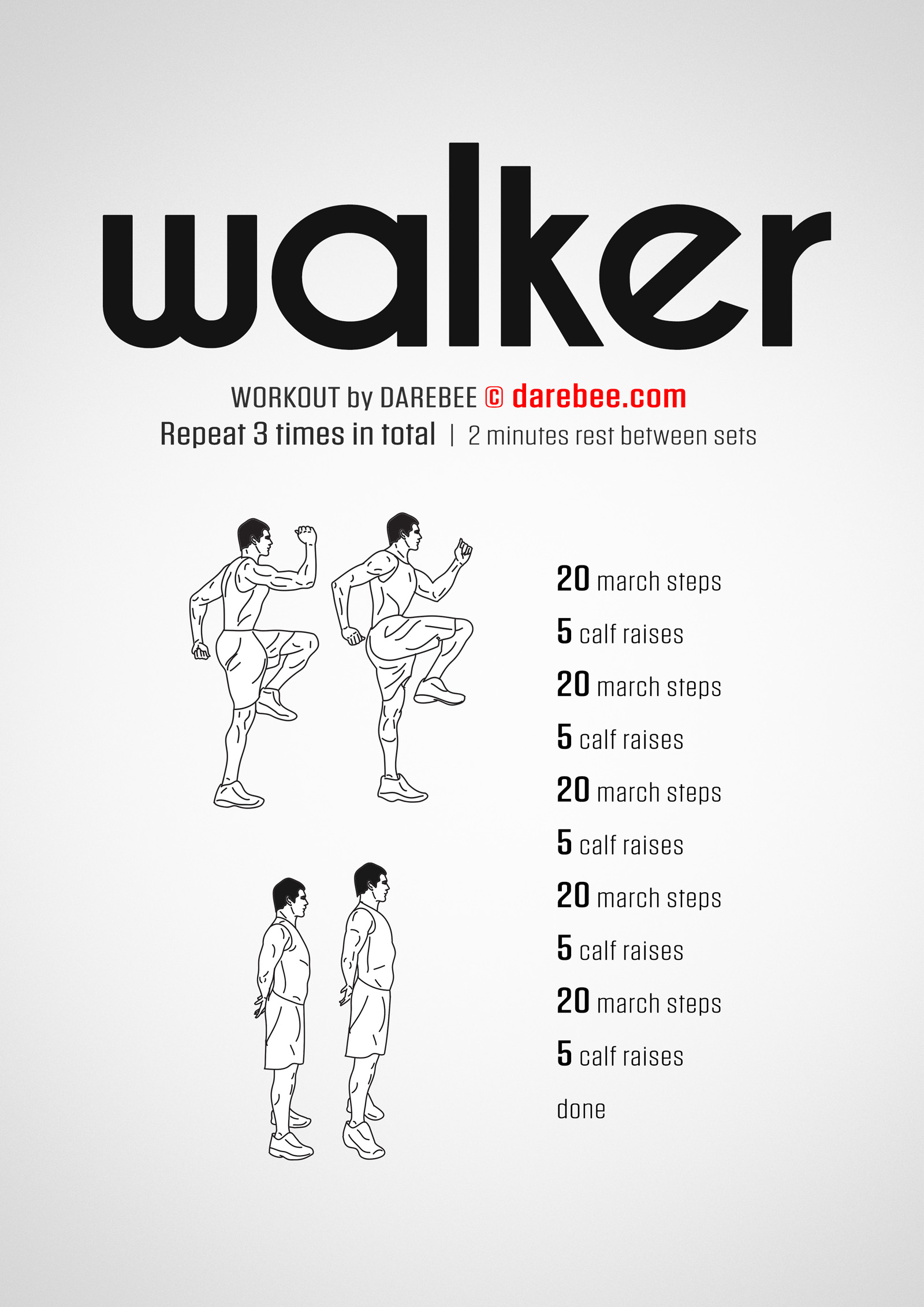 Walker Workout - complete workout card with exercises and reps