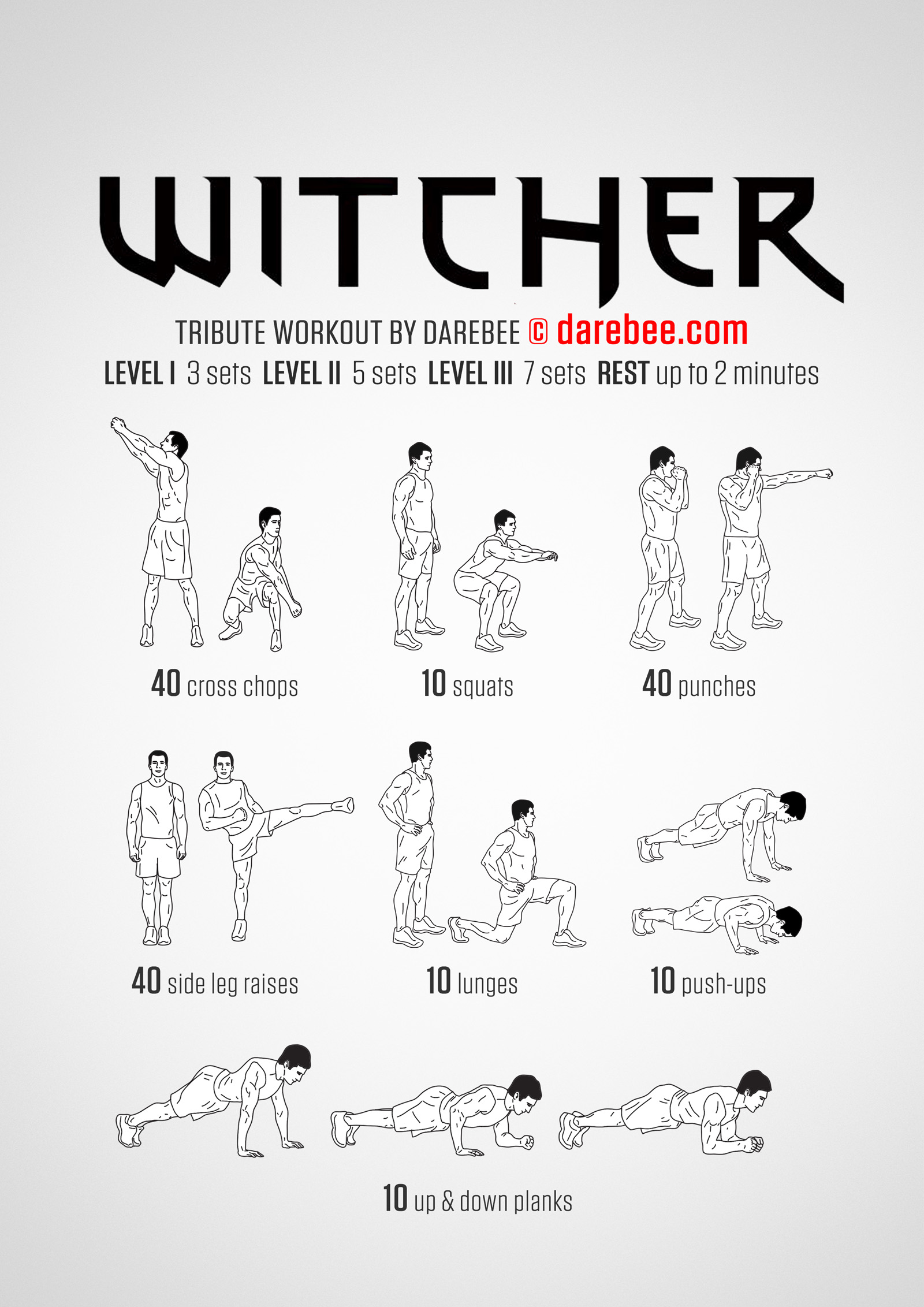 Witcher Tribute Workout - complete workout card with exercises and reps