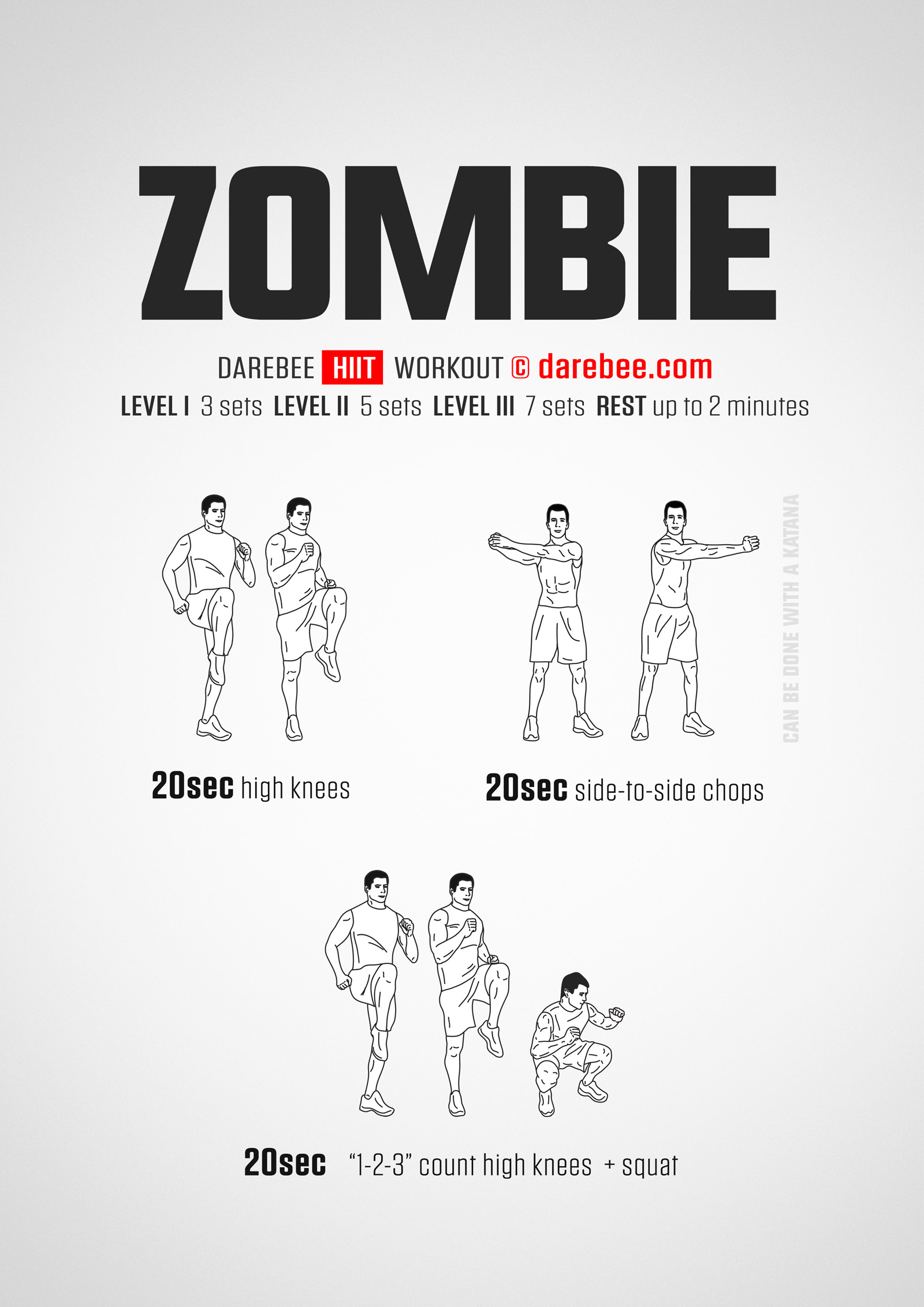 Zombie Survival Workout - complete workout card with exercises and reps
